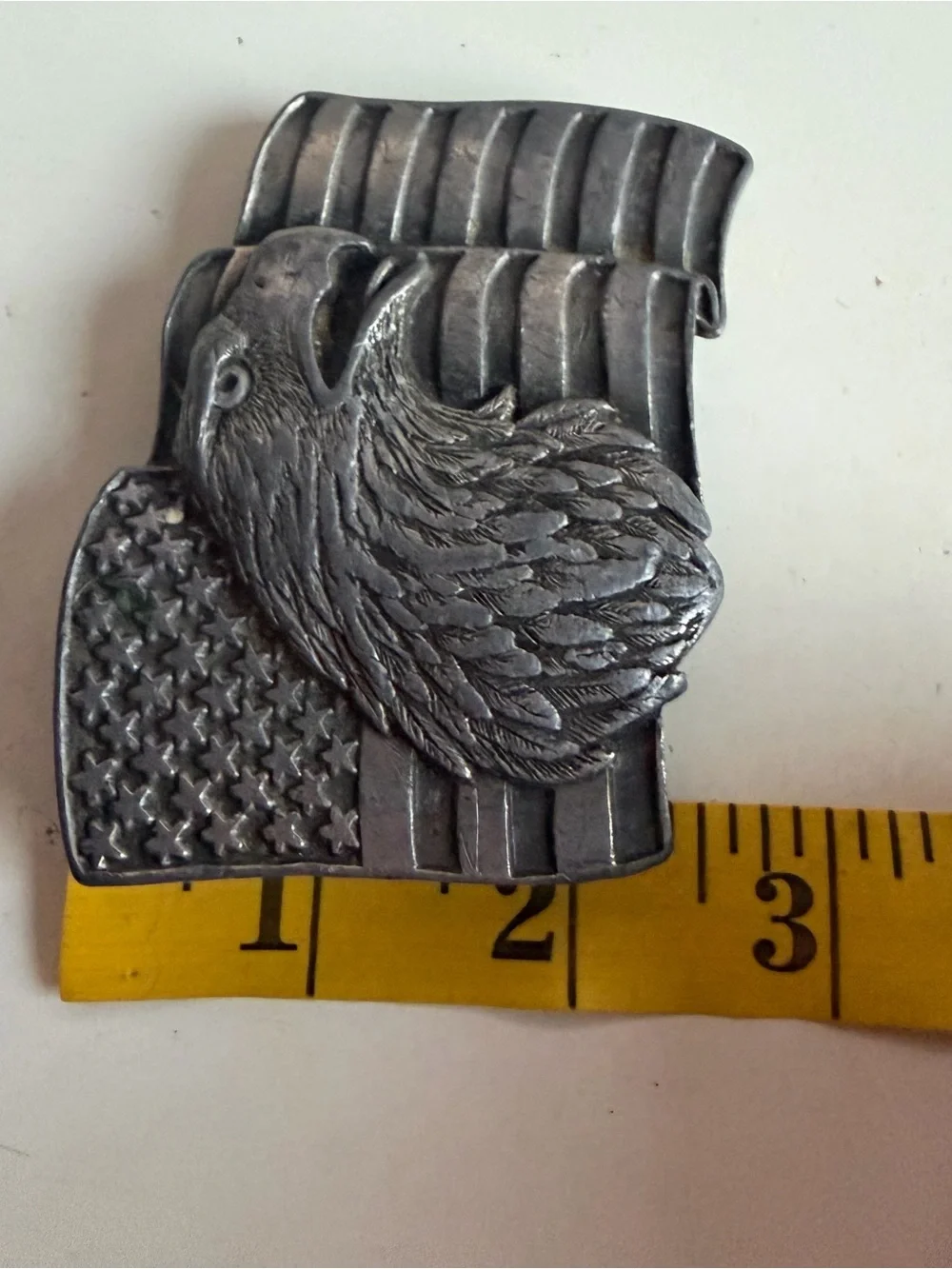 Vintage 1990 Siskiyou W89 Bald Eagle American Flag Pewter Belt Buckle USA